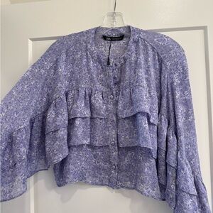 Zara Lavender Floral Ruffle Blouse